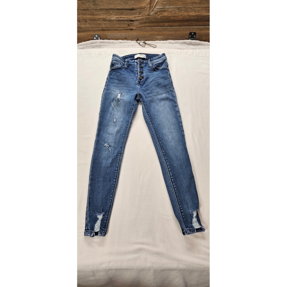 KanCan Women Skinny Jeans Medium Wash‎ Distressed Button Fly Size 3/25 KC7363D